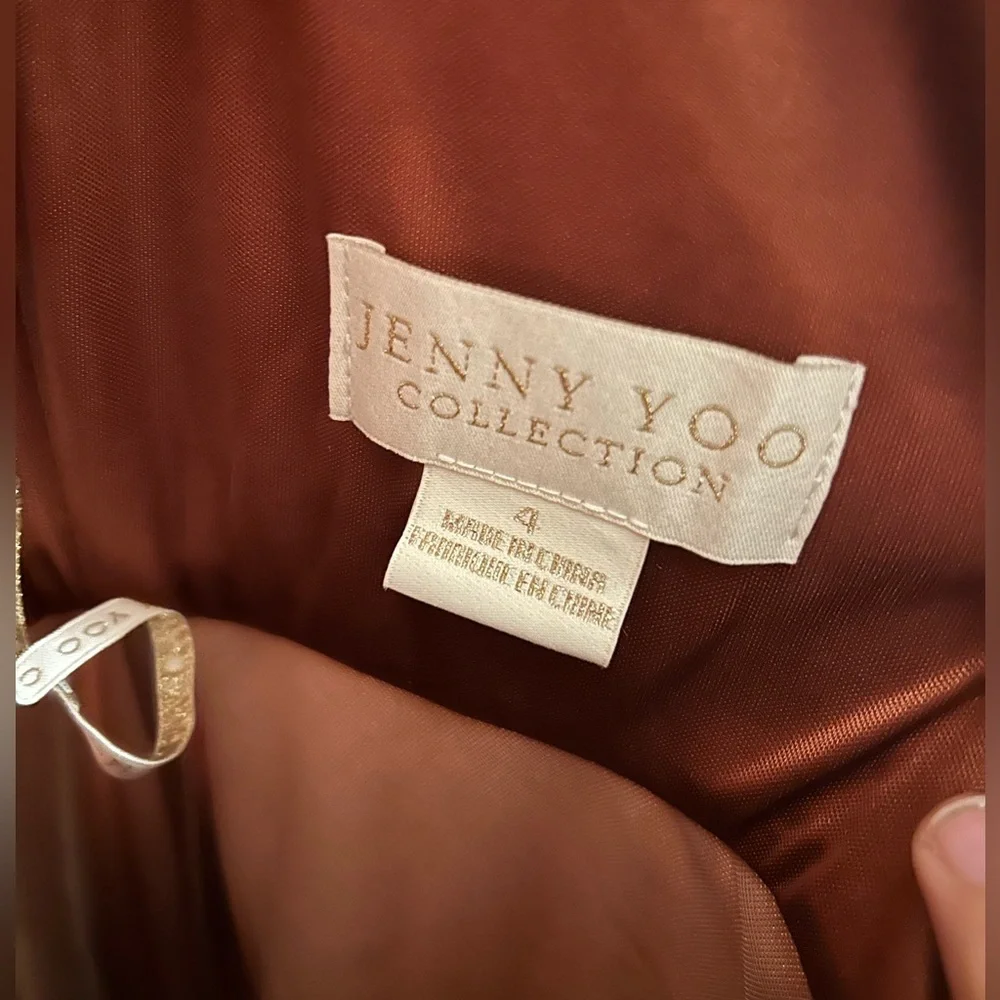 Jenny Yoo Ryland V-neck long sleeve open back stretch velvet gown English Rose. - Picture 2 of 4